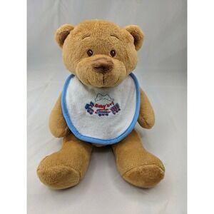 HugFun Bear Rattle Plush Baby Boy Bib 11 Inch Family Dollar Stuffed Animal Toy